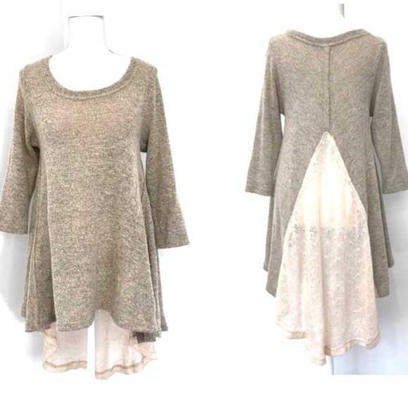 Avatar Tan Lace Back Hi Low Knit Top - Picture 2 of 12